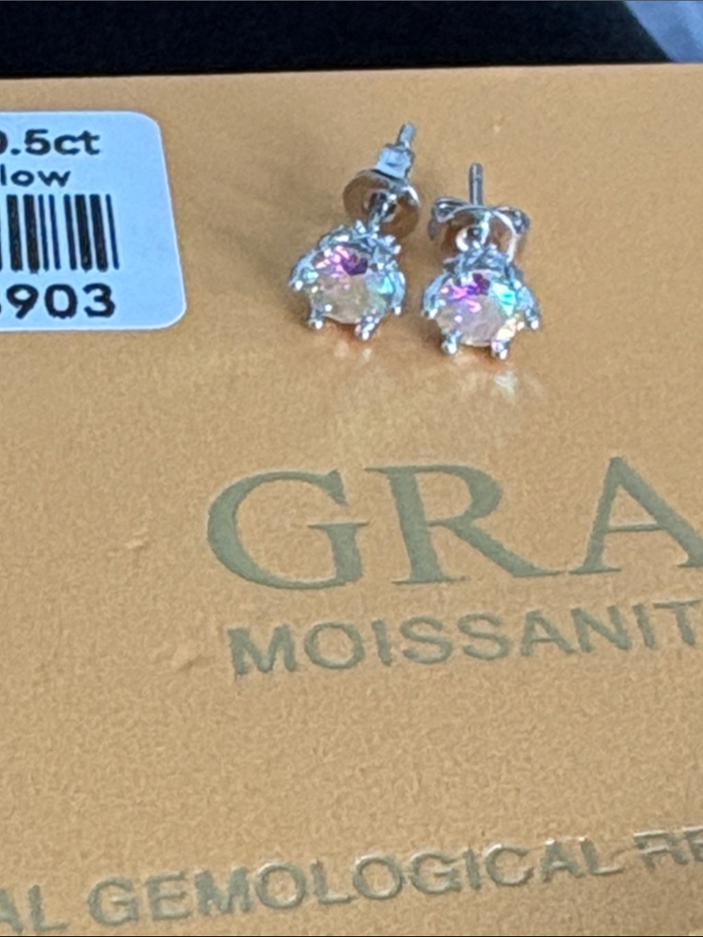 Moissanite Solitaire Stud Earrings - Iridescent Sparkle Fantasy Yellow 0.5ct NIP